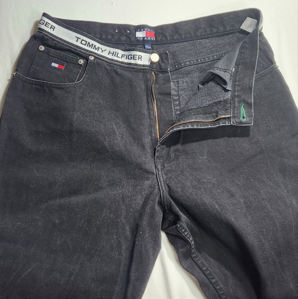 Vintage 90's TOMMY JEANS Hilfiger Spell Out Waistband Denim Jeans